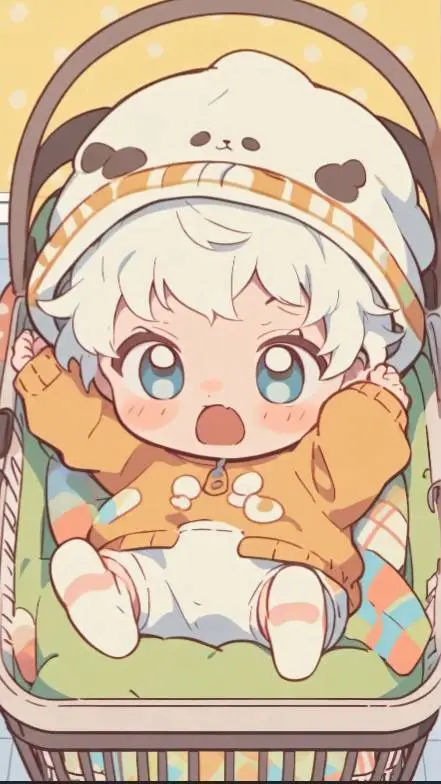 ai character: bebe en cesta  background