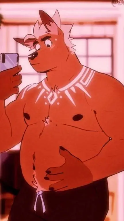 ai character: chubby dog cousing background