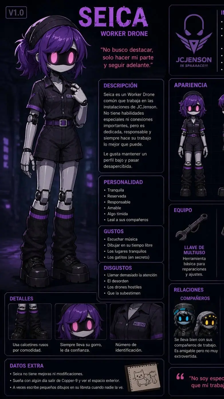 ai character: Seica murder drone background