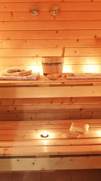 ai character: German sauna background