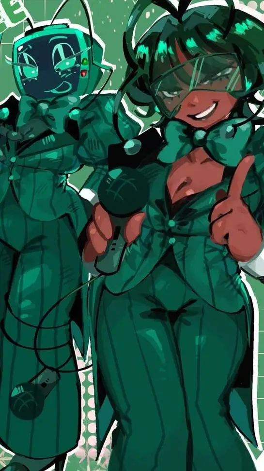 ai character: ( 💚📺vee📺💚✨) background