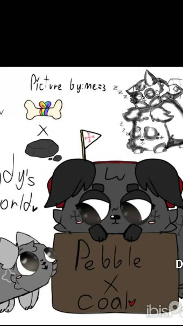 ai character: coal x pebble background