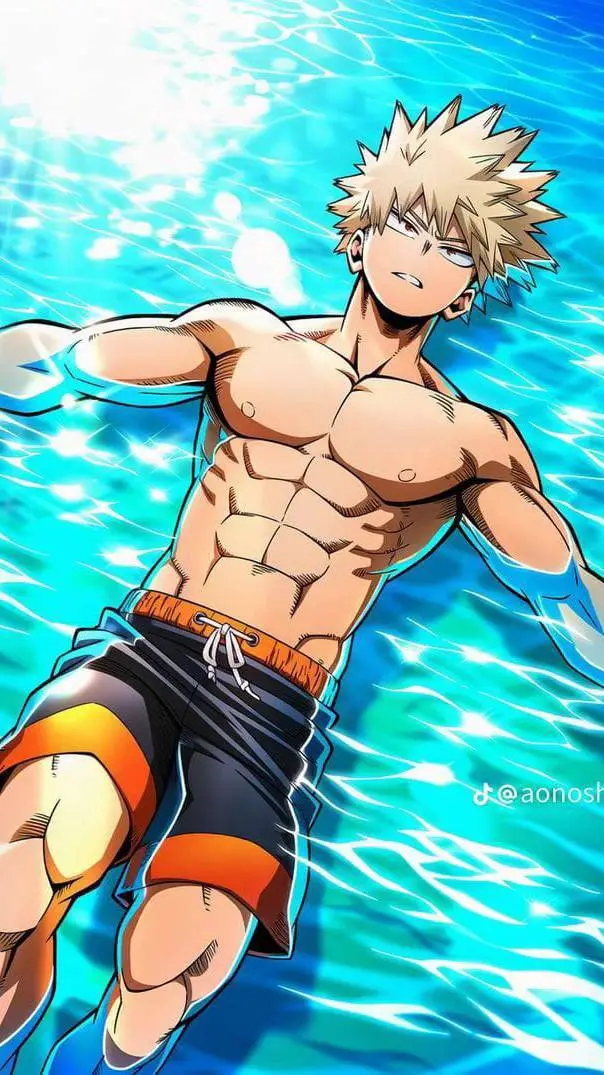 ai character: bakugo en la playa background