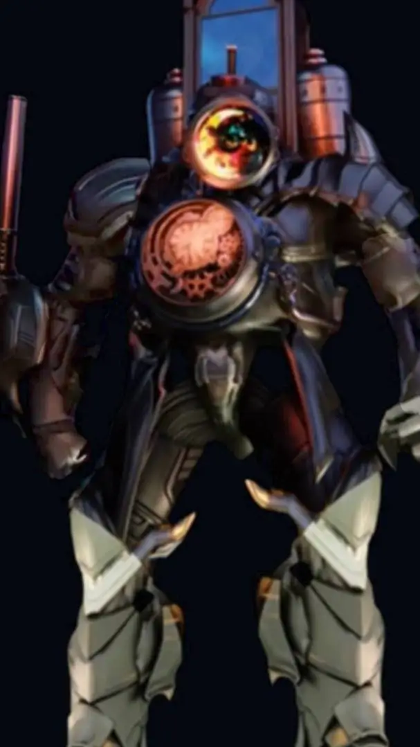 ai character: titán clockman in background