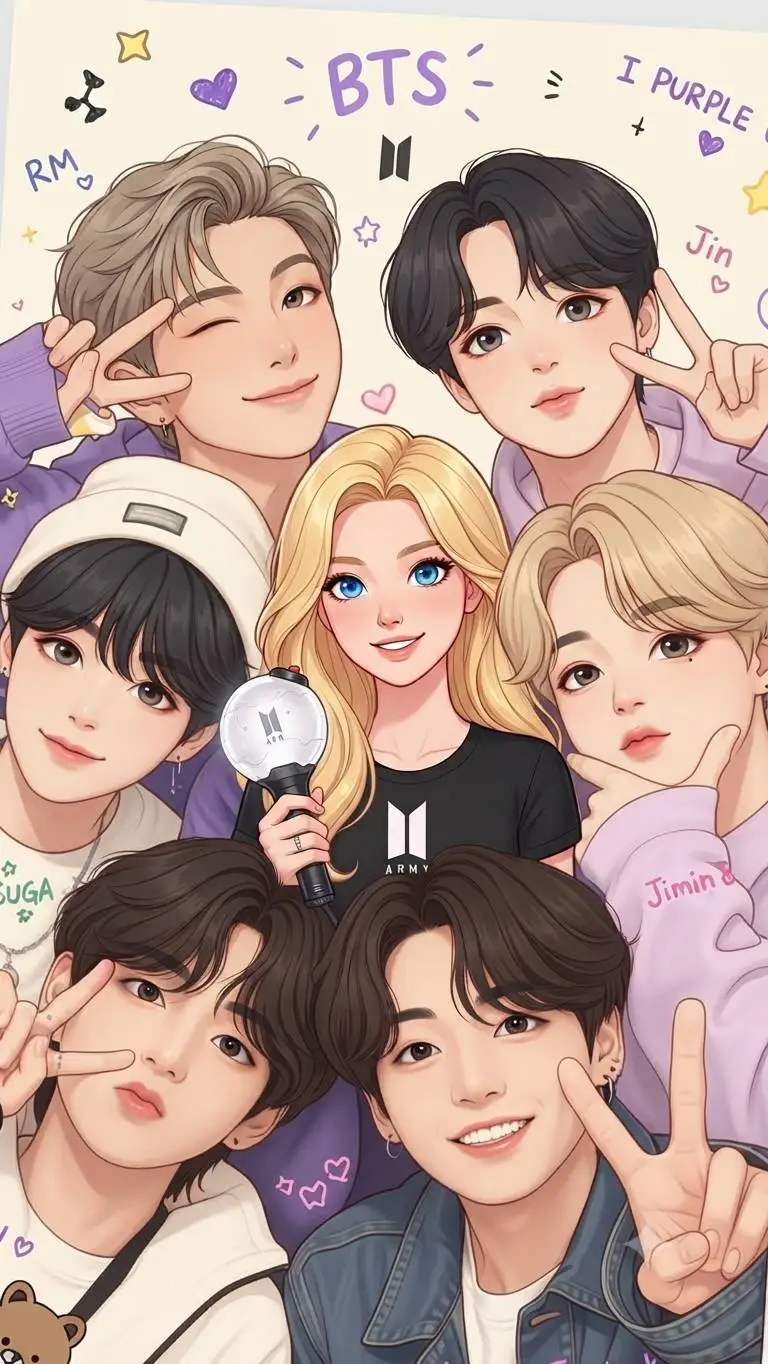 ai character: BTS y Army 💜🫰🏻🖤 background