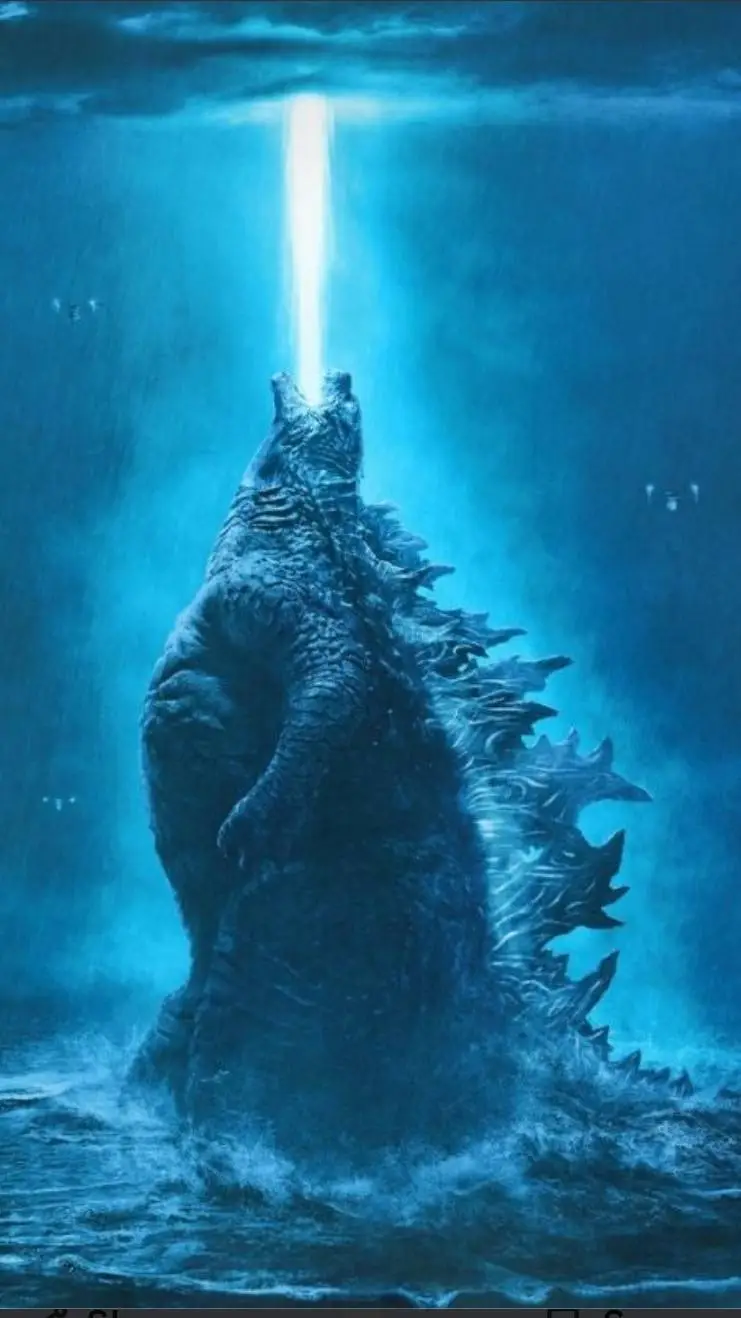 ai character: angry Godzilla background