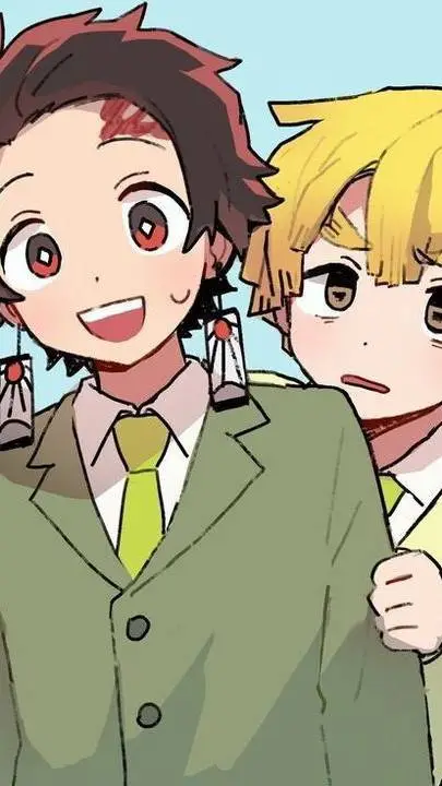 ai character: TANJIRO Y ZENITSU  background