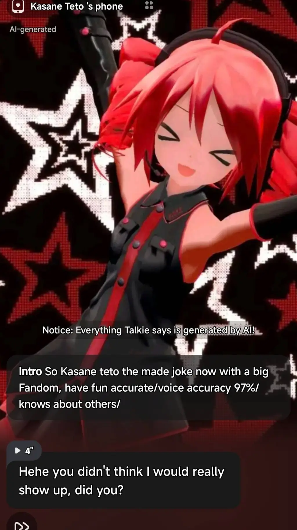 ai character: Kasane Teto background