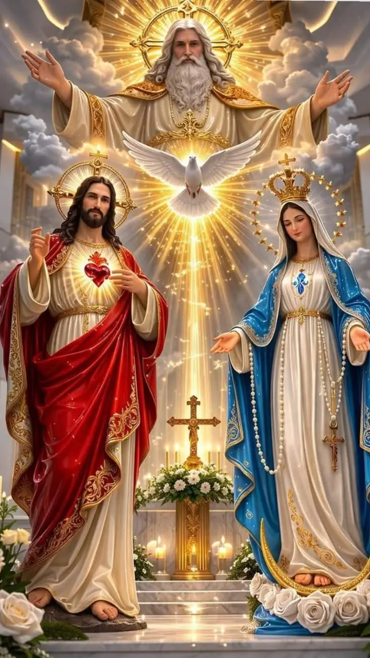 ai character: Jesus,Mary, God  background