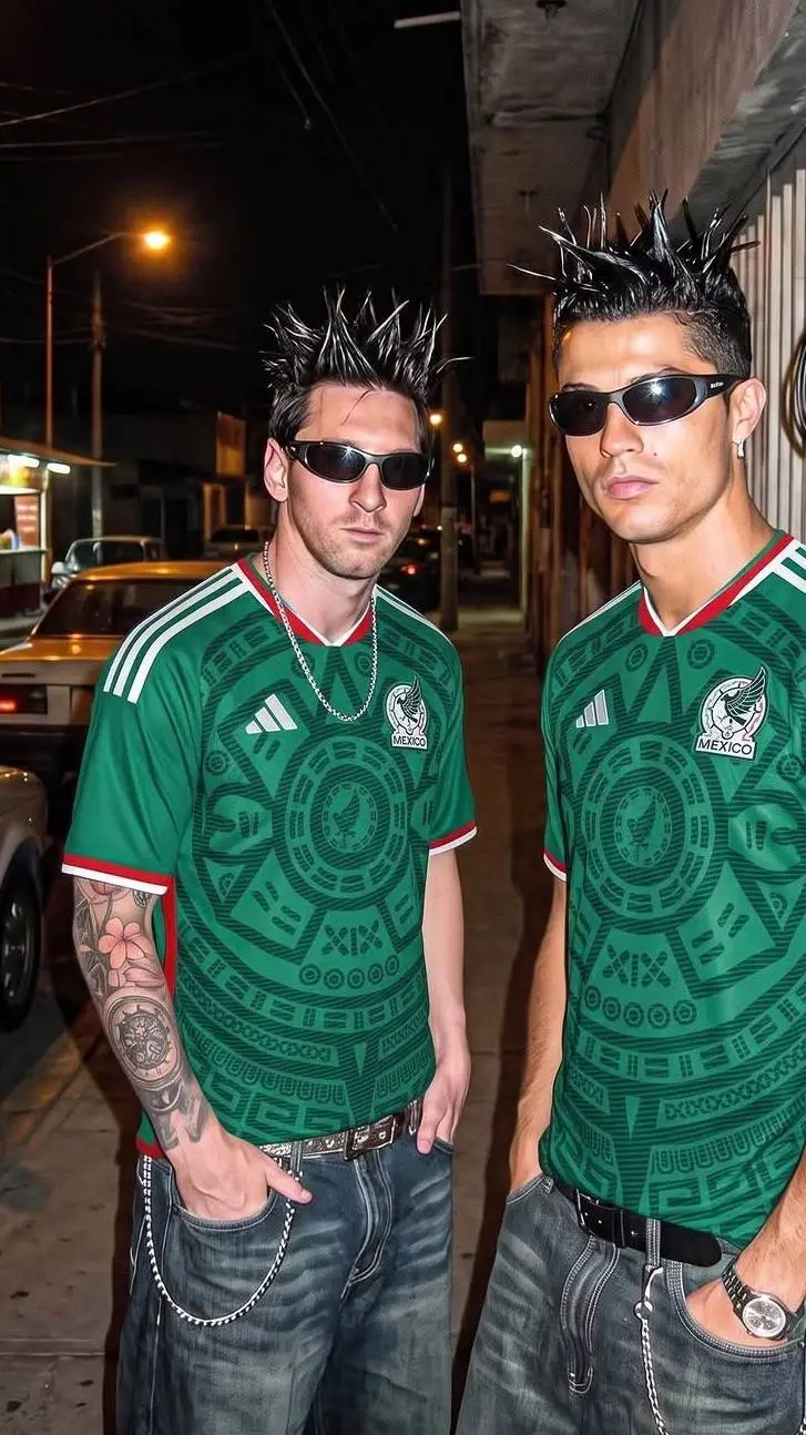 ai character: Messi y Cristiano  background