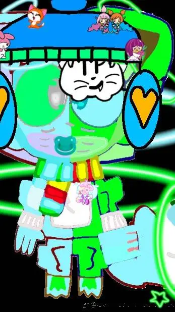 ai character: CYANGREENKITTY background