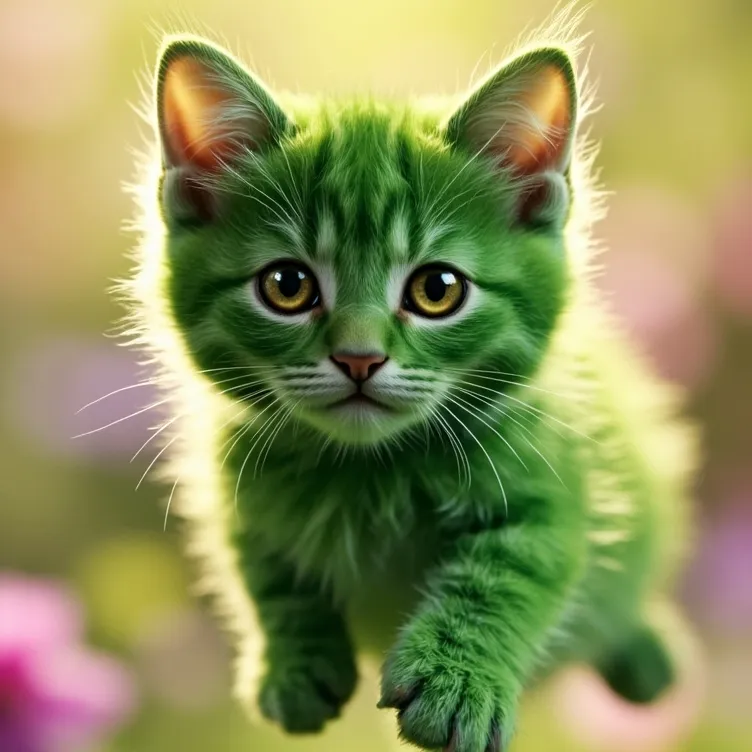 chat with ai character: Green kitten
