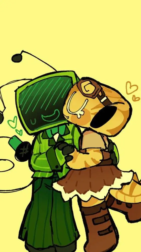 ai character: 📺Vee! X Shelly!🦖 background
