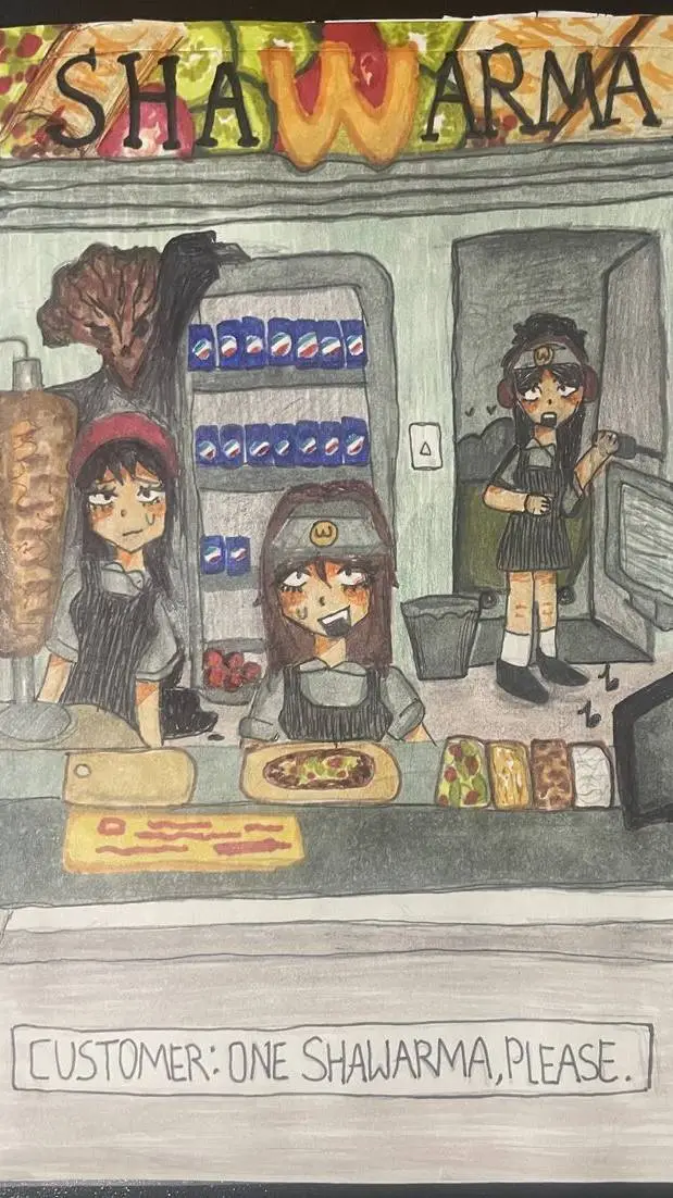 ai character: Shawarma kisok!  background