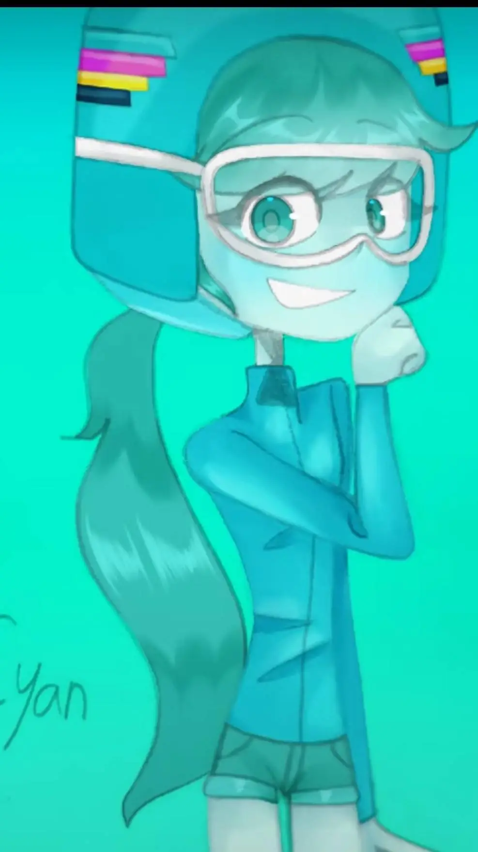 ai character: cyan background