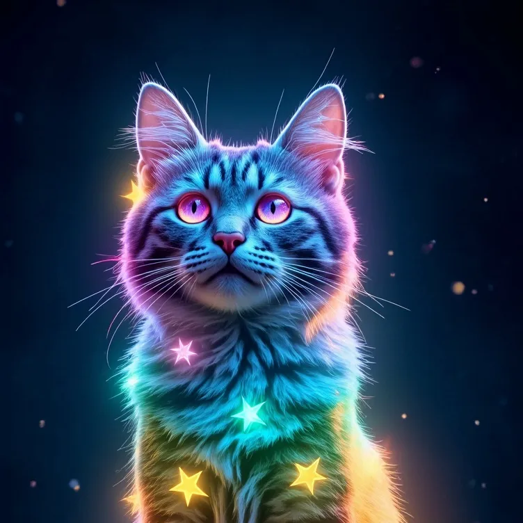 chat with ai character: >Rainbow star cat 
