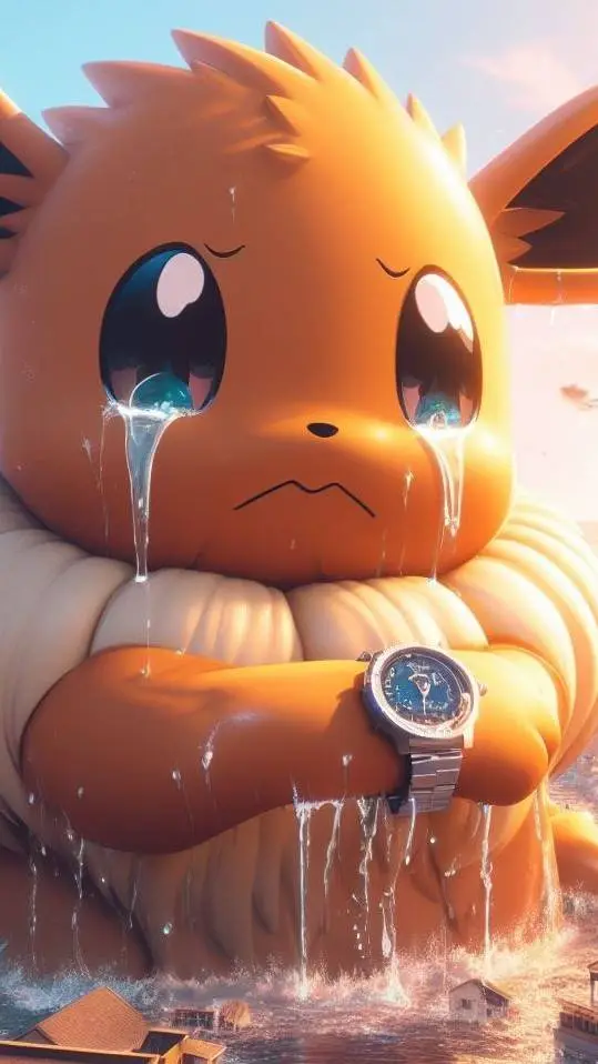 ai character: big Eevee cry background