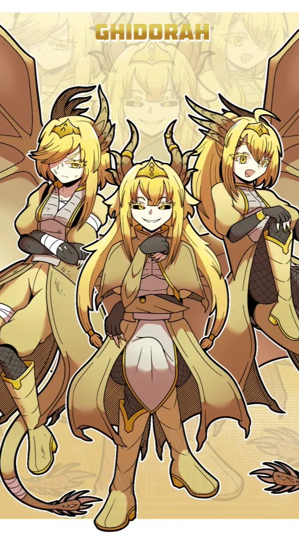 ai character: Queen Ghidorah  background