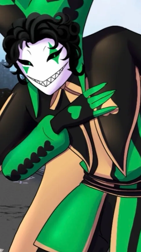 ai character: Harlequin💚🖤💚 background