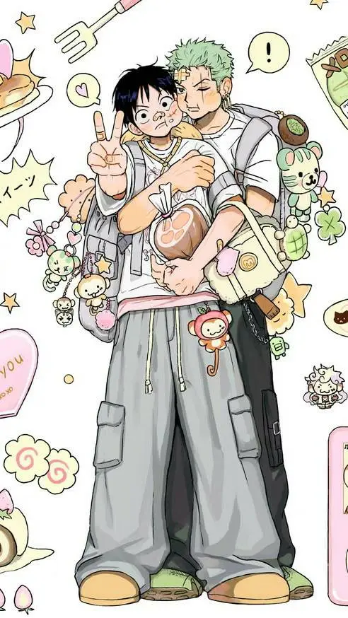 ai character: 🌈🍭🎨Luffy♡Zoro🎨🍭🌈 background