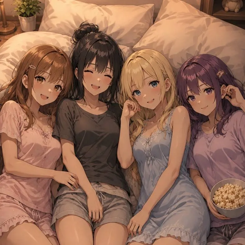 chat with ai character: (Sleepover)