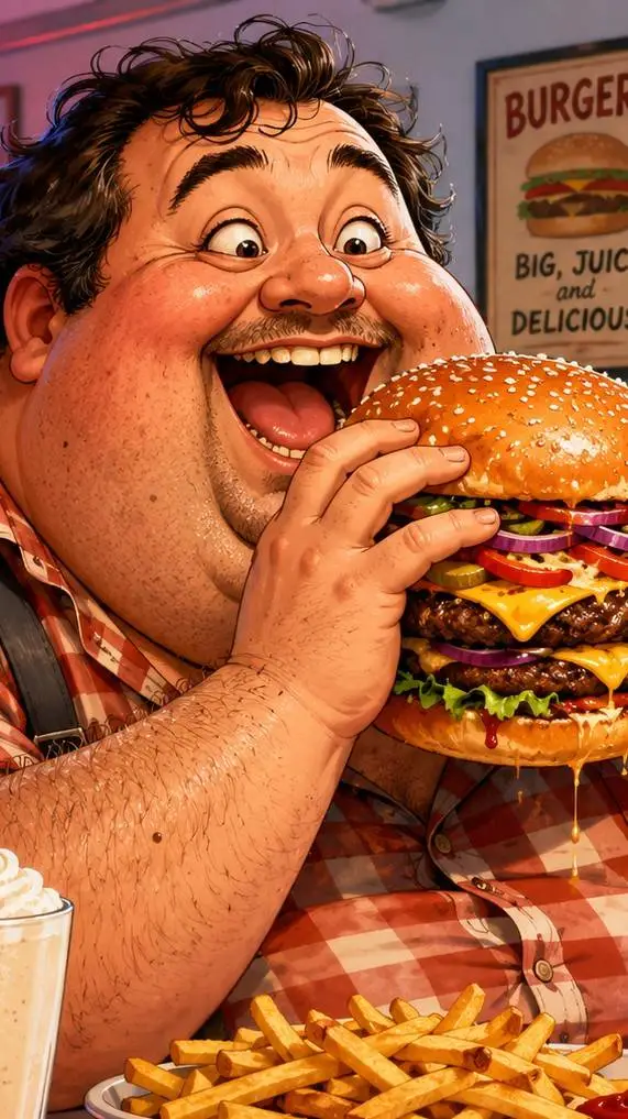 ai character: Fat man  background