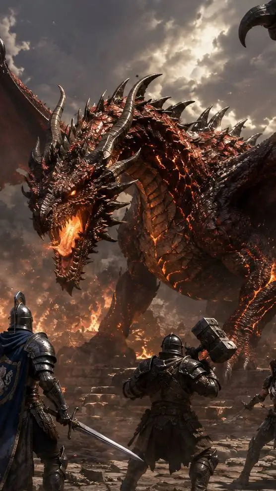 ai character: 🐉 Dragon battle🌿 background