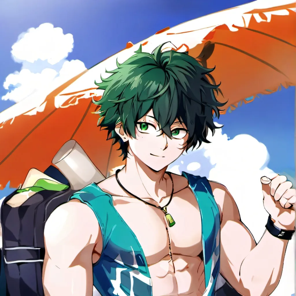 chat with ai character: deku on the beach