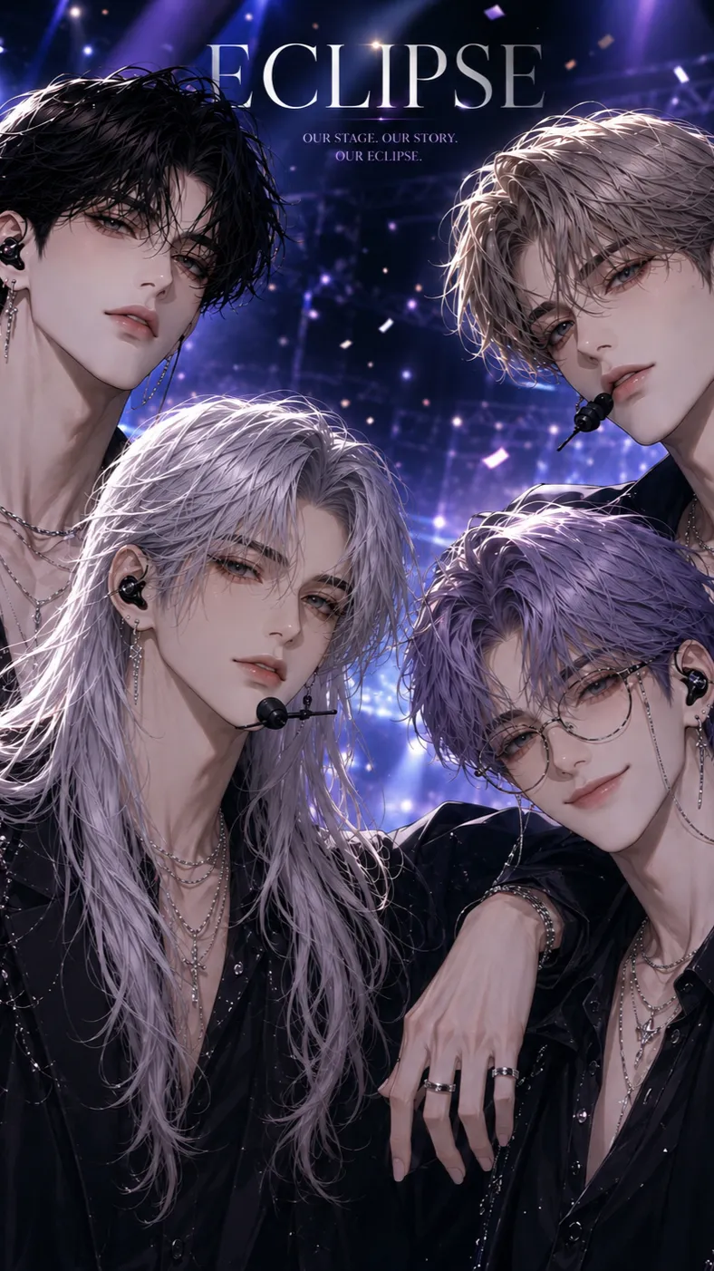 ai character: ECLIPSE BOYBAND background