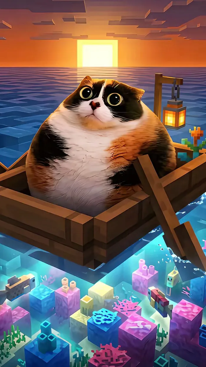 ai character: chubby cat in boat background