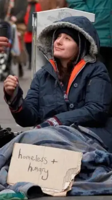 ai character: homeless woman  background