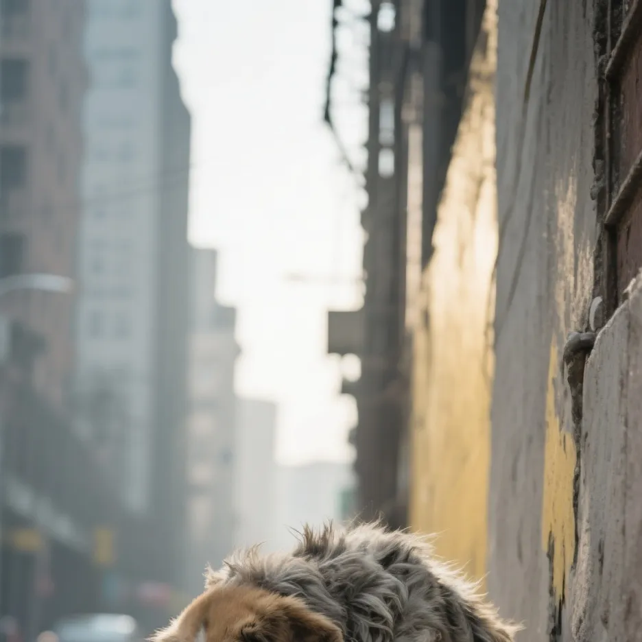 chat with ai character: homeless dog