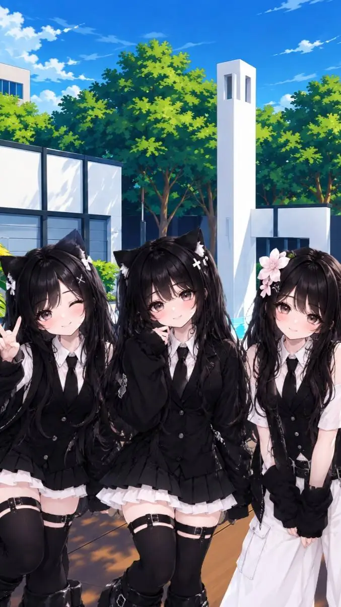 ai character: cute sisters trio background