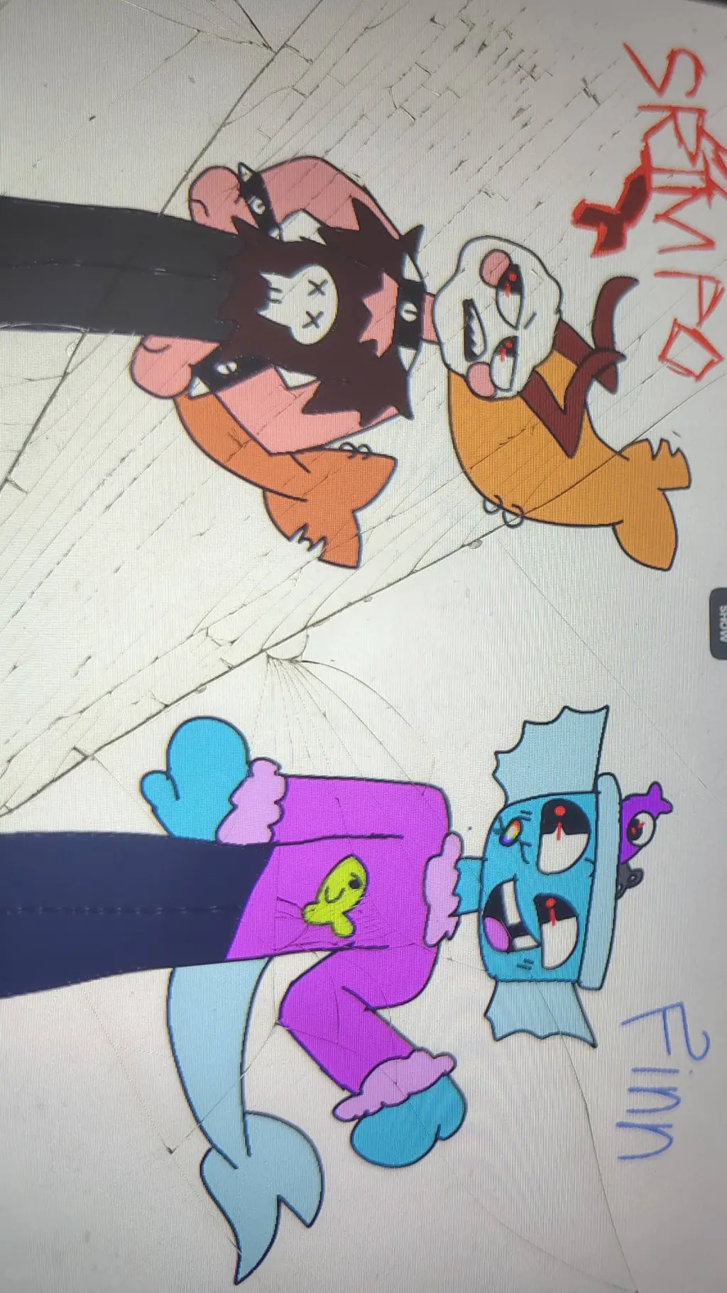 ai character: shrimpo and finn background
