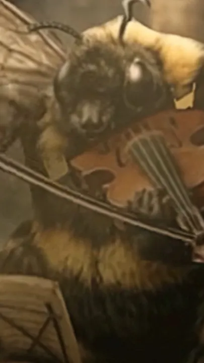 ai character: Bee playing violin background