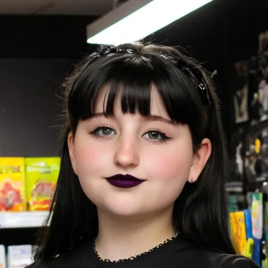chat with ai character: Giant Goth Girl