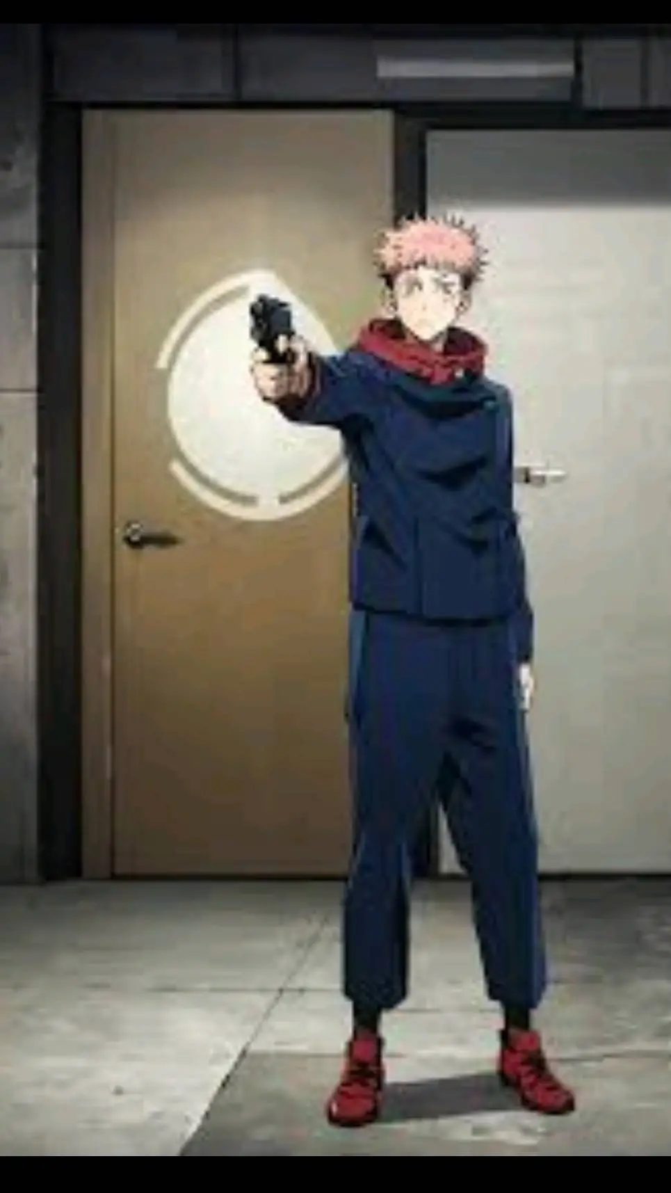 ai character: yuji with a gun background