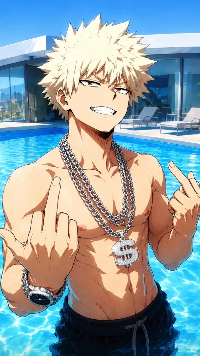 ai character: Bakugo at resort background