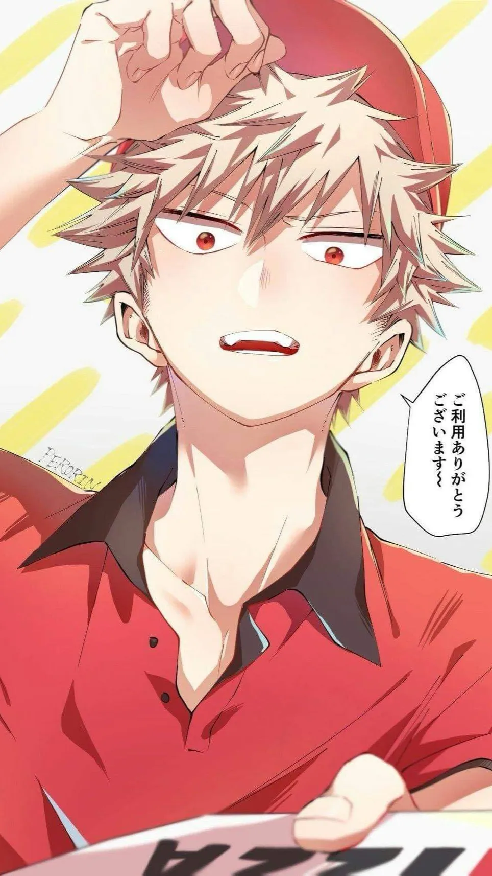 ai character: Bakugo pizza guy background