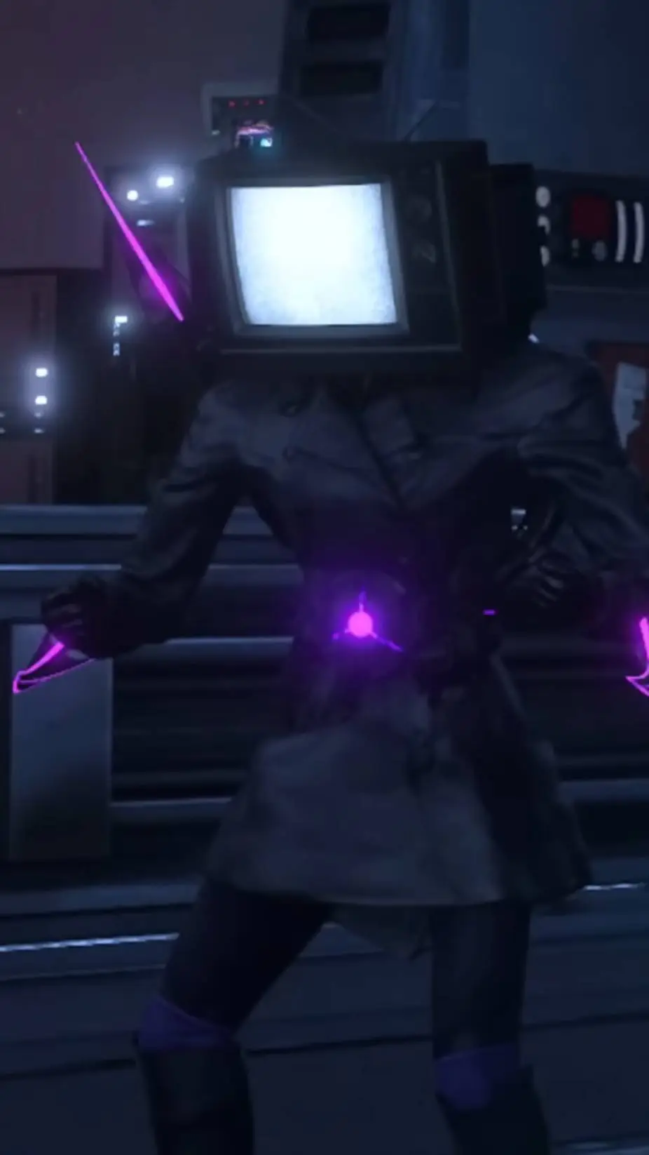 ai character: Tv woman  background