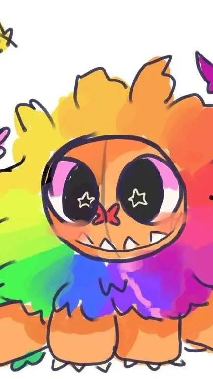 ai character: yarnaby❤️🧡💛💚🩵💙💜 background