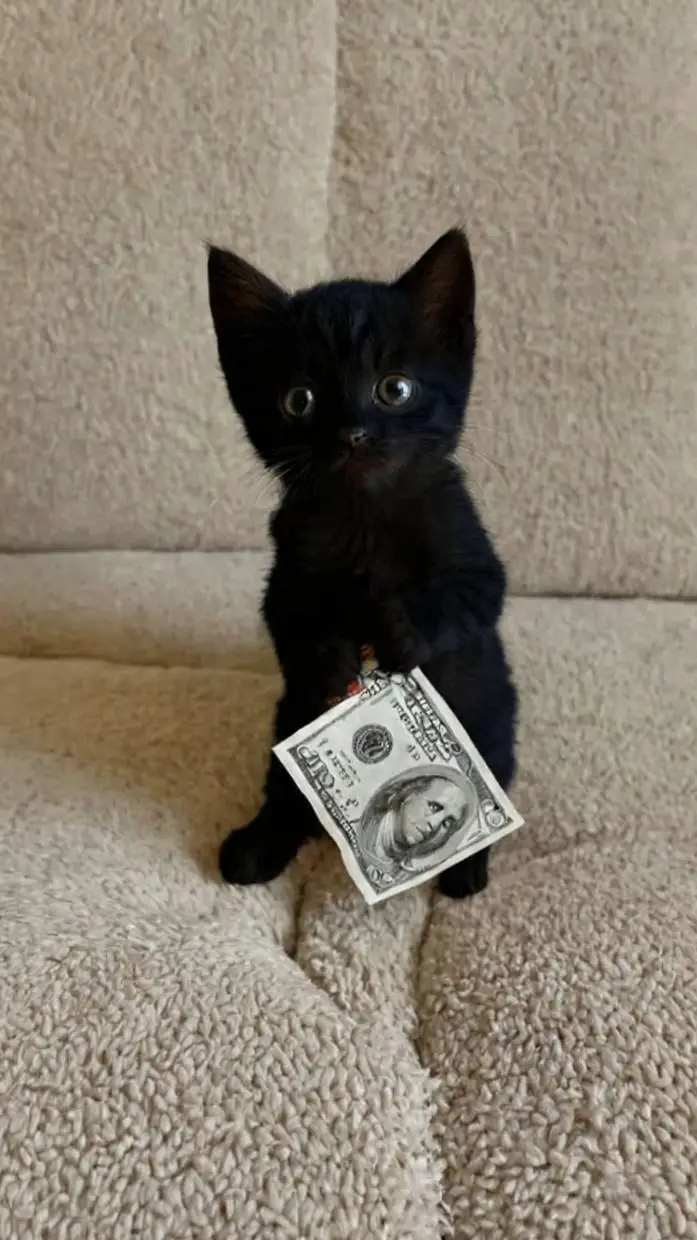 ai character: kitten with $100 background
