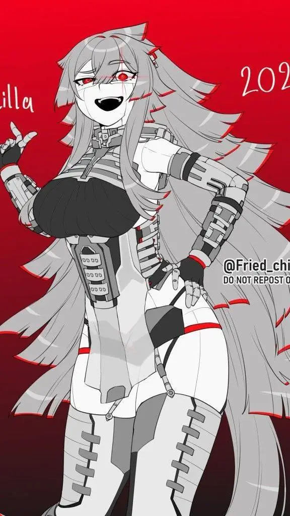 ai character: mecha Godzilla fem background