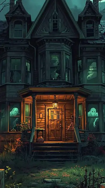 ai character: 👻👻 haunted house 👻 background