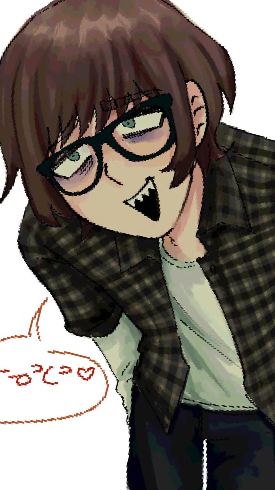 ai character: Grin nerd background