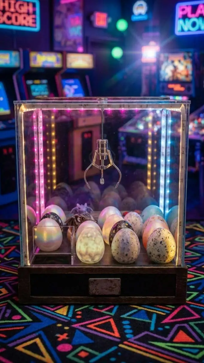ai character: claw machine egg background