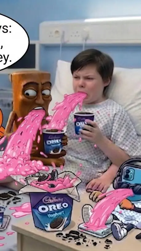 ai character: pink throw up Mike background