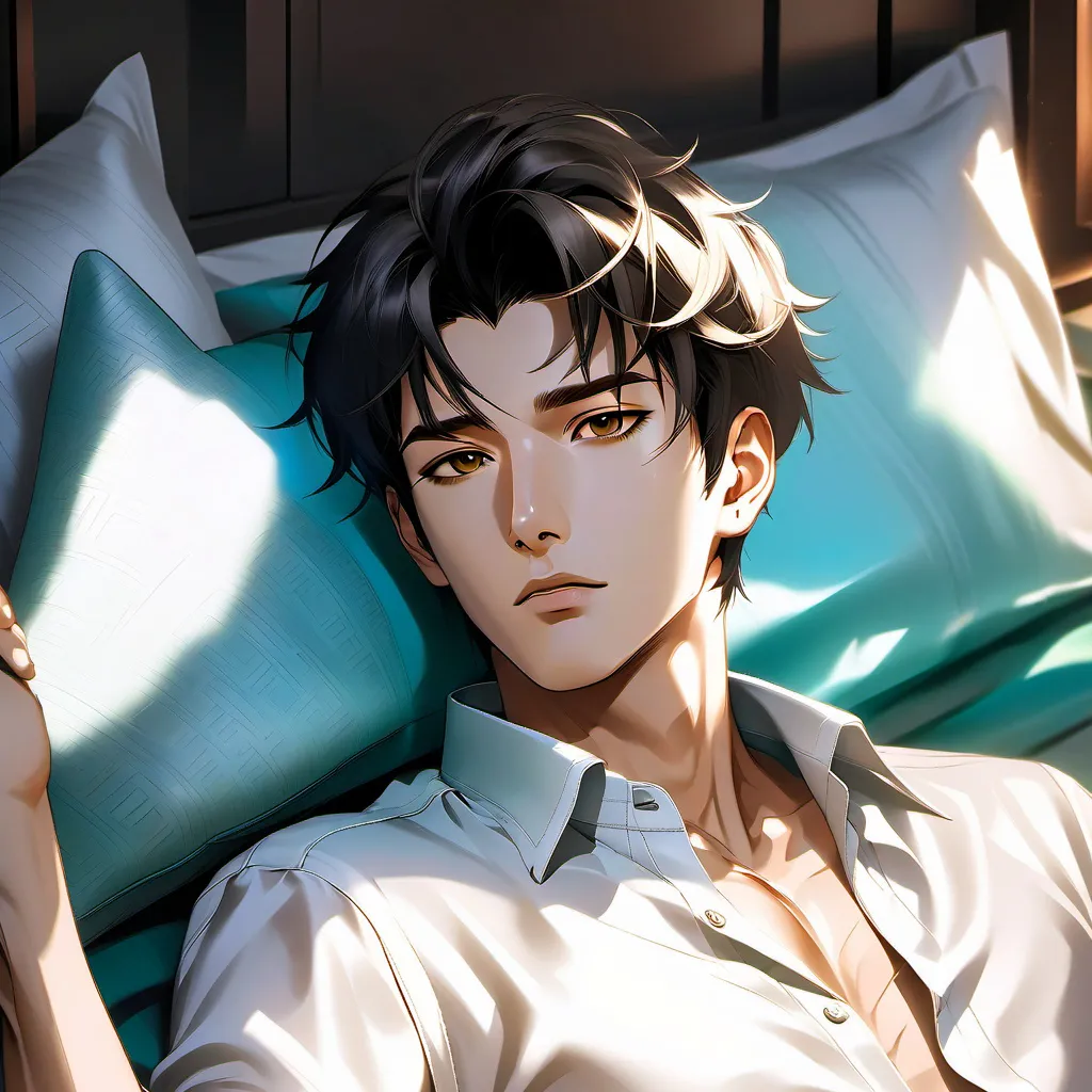 chat with ai character: Hot guy in bed.   