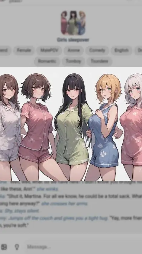 ai character: girls sleep over background