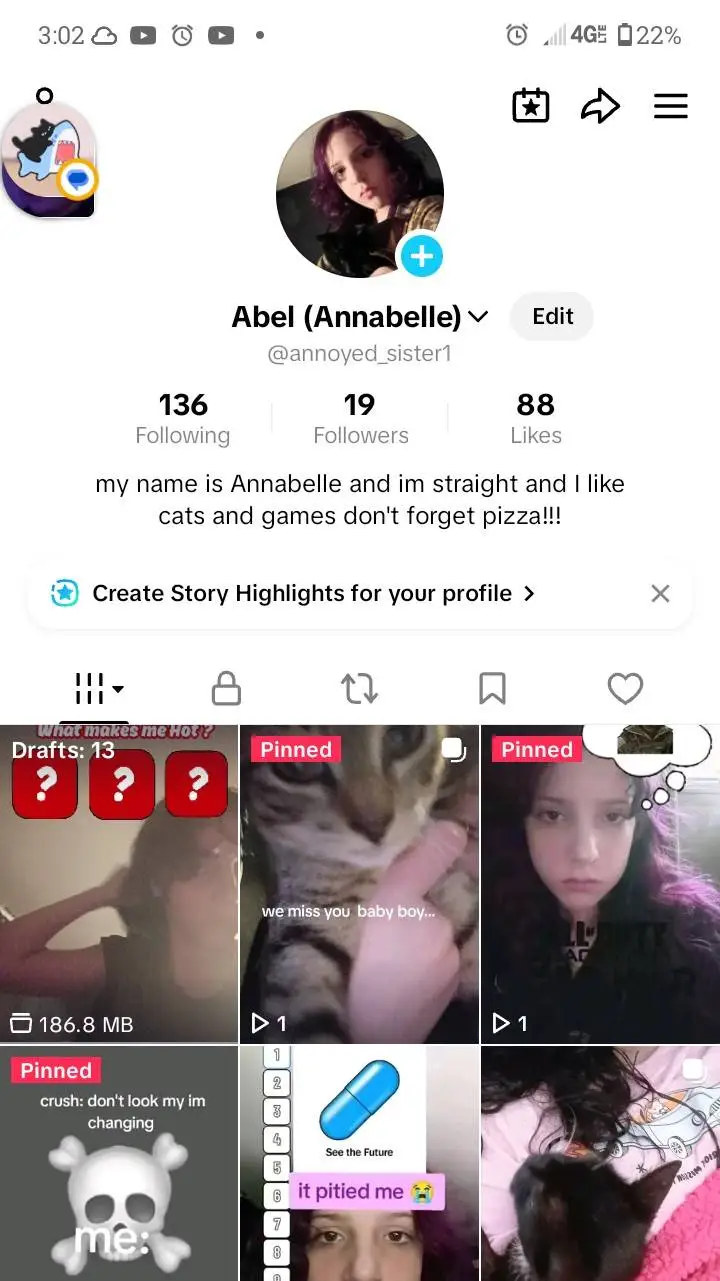 ai character: tiktok account background